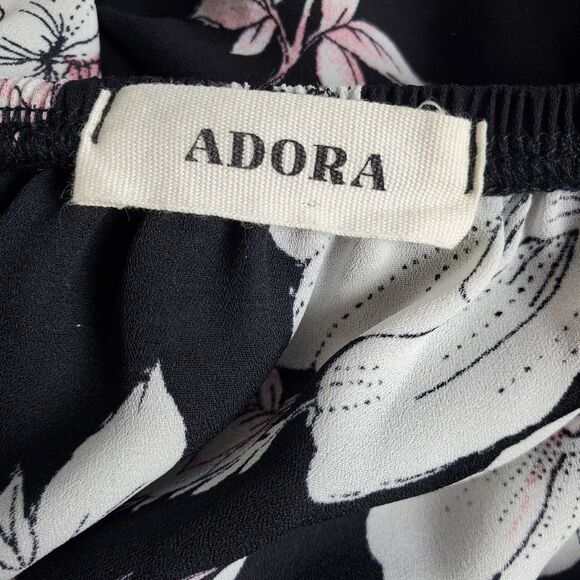 Adora Black Pink Floral Off Shoulder Blouse M Ruffle Sleeve Boho Top - Picture 4 of 6